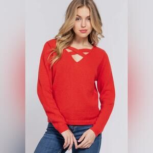 ACTIVE USA - LONG SLEEVE V-NECK WITH X STRAP SWEATER
